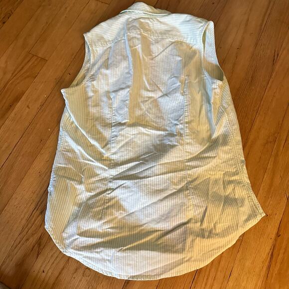 Ralph Lauren Sport 4 Green White Striped Sleeveless Button Up Collared Blouse - Picture 9 of 12